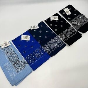 Vintage NWT Paris Accessories Lot of 5 Paisley Bandanas/Scarves 2 Black/3 Blues